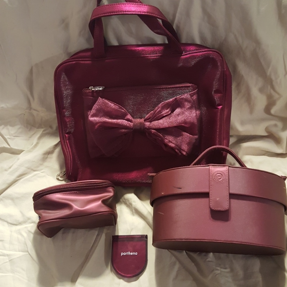 4PC PARTHENA BURGUNDY COSMETIC BAG SET